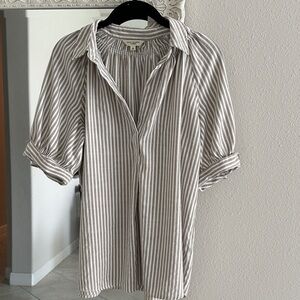 Max Studio Beige Striped Button Down Shirt